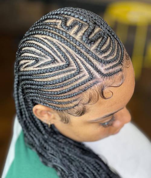 Cute Angled and Snaky Cornrows Design