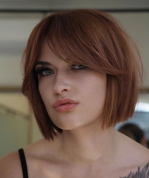 Angled Curtain Bangs For Short Hair