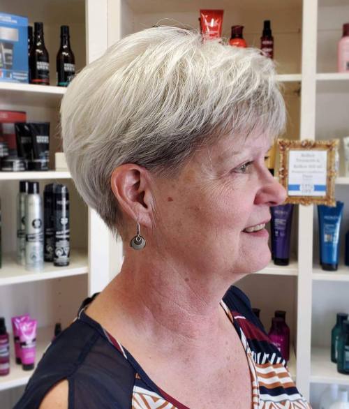 Gray Pixie with Feathered Bangs Gray Pixie with Feathered Bangs