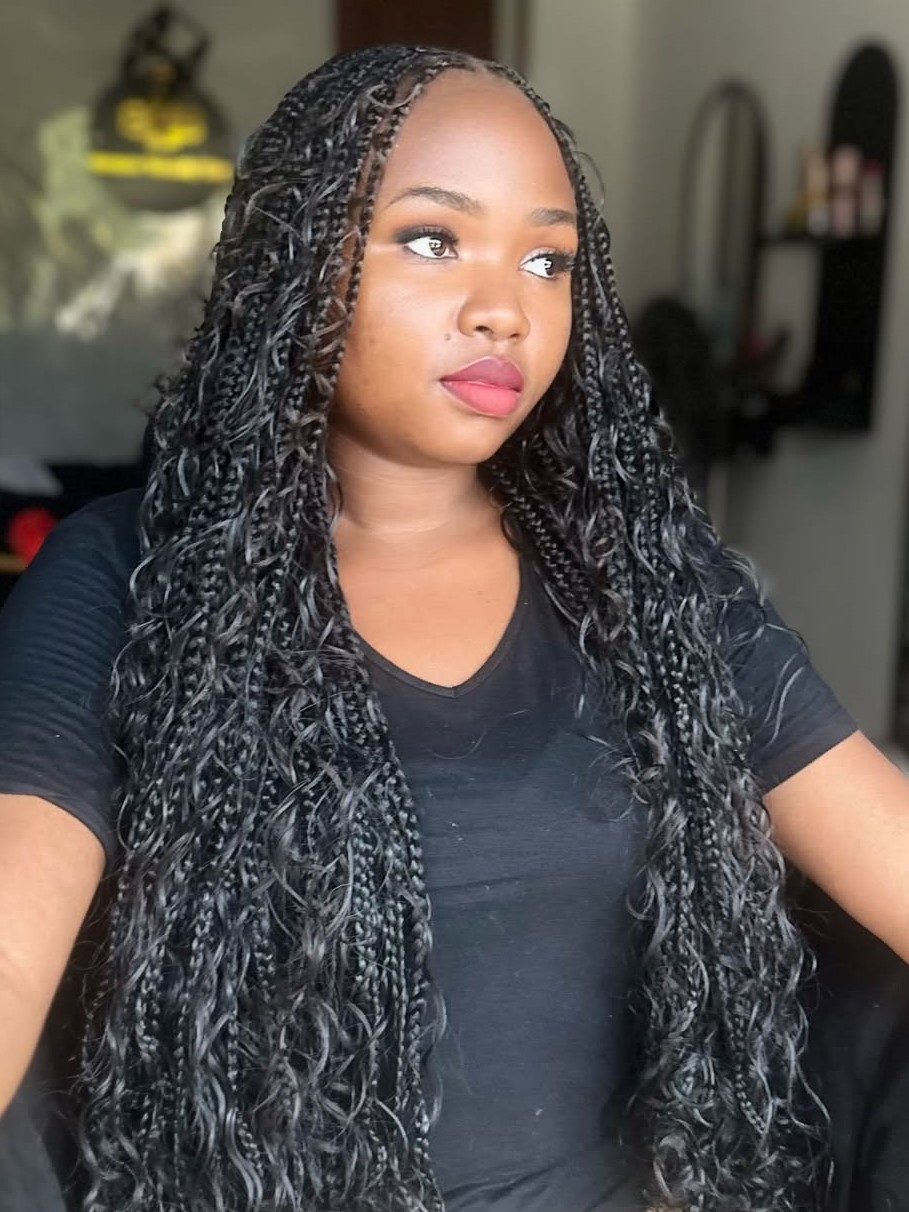 Long Goddess Braids with Curls