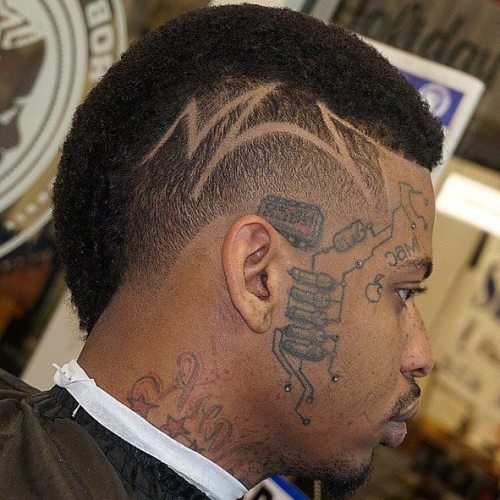 Men's Short Mohawk With Head Tattoo