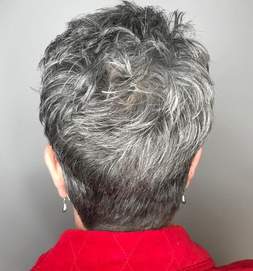 Tapered Gray Pixie with Textured Crown Short Choppy Cut for Women Over 50