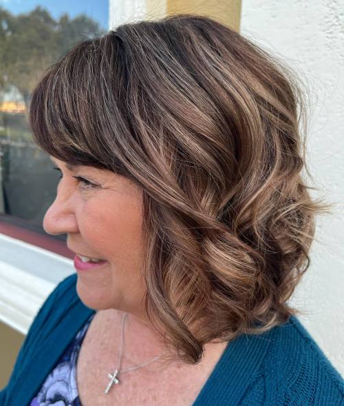 50+ Curled Brown Bob with Highlights