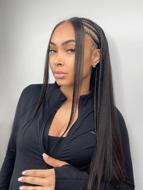 Classy Long Straight Hairstyle with Cornrows