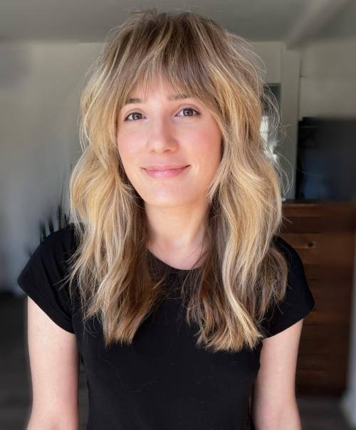 Teased Shaggy Curtain Bangs For Long Shag