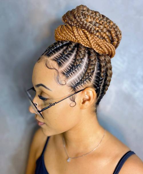 Stitch Braids with Brown and Blonde Extensions