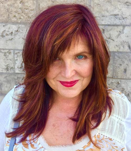 Red Layered Hairstyle Auburn Layers with Colored Highlights
