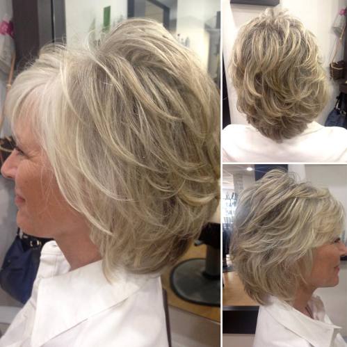 Gray Hair with High Layers Older Women's Short Layered Hairstyle