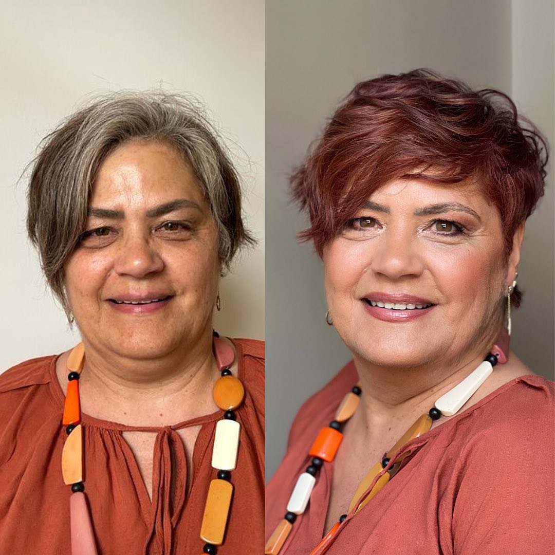 Side SweptLong Pixie for Older Women with Round Faces