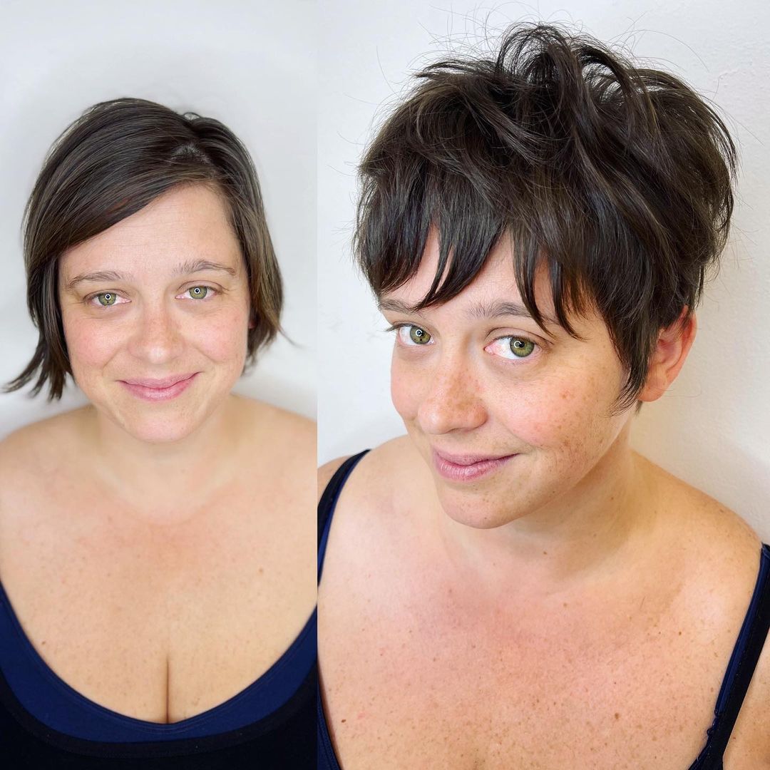 Textured Pixie for Round Face Styled with Much Root Volume