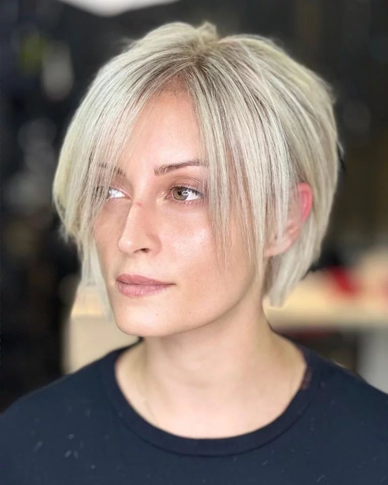 Blonde Pixie Bob with Long Framing Bangs