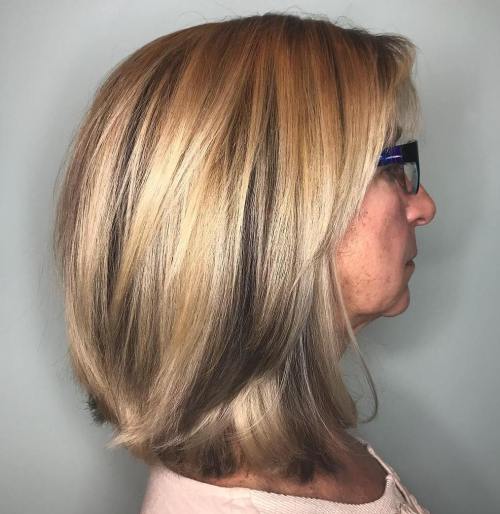 Balayage with Undercut Layers Medium Bob With Grey Lowlights