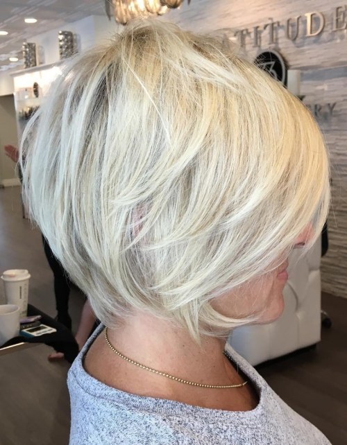 Short Layered Blonde Hairstyle White Blonde Pixie Bob Over 50
